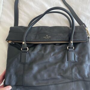 Beautiful Kate Spade black leather work tote with short and long straps.